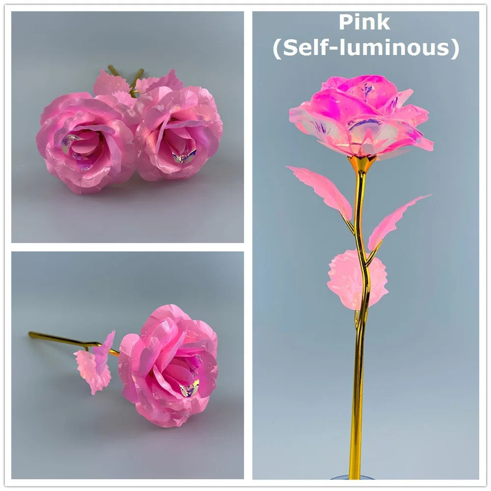 Luminous Eternal Rose Flower with 24K Gold Foil – Glow in the Dark Artificial Rose | Romantic Valentine’s Day & Mother’s Day Gift