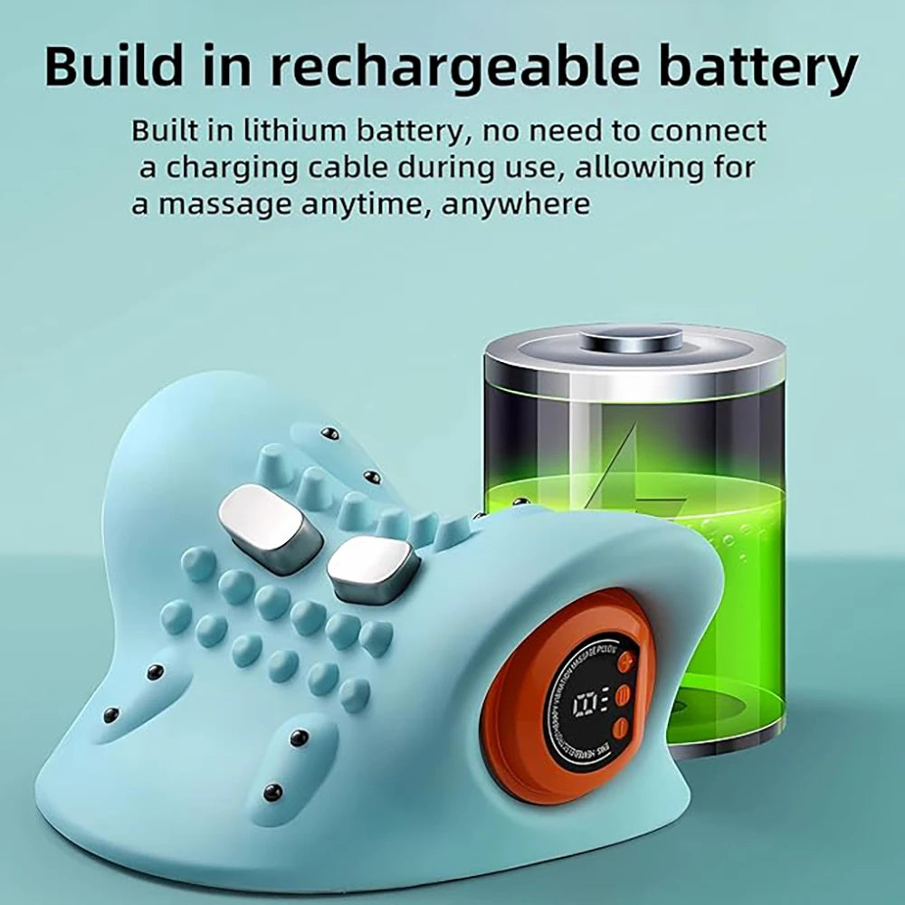 EMS Neck Cervical Massager With Heat, Portable Low-Frequency Pulse Neck Spine Traction Relaxer Massage Pillow With Remote