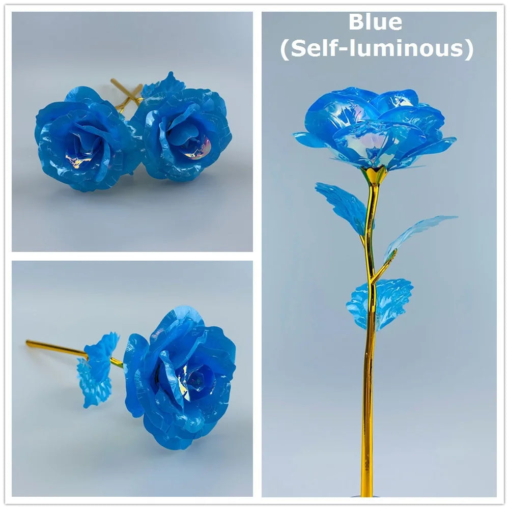 Luminous Eternal Rose Flower with 24K Gold Foil – Glow in the Dark Artificial Rose | Romantic Valentine’s Day & Mother’s Day Gift