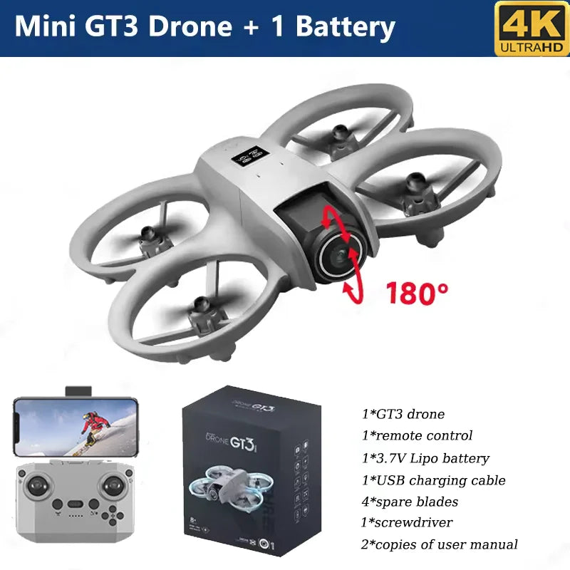 GT3 Mini Dual Camera Drone 6K/8K – Obstacle Avoidance FPV Quadcopter with LED Lights, Optical Flow, 360° Flip & App Control