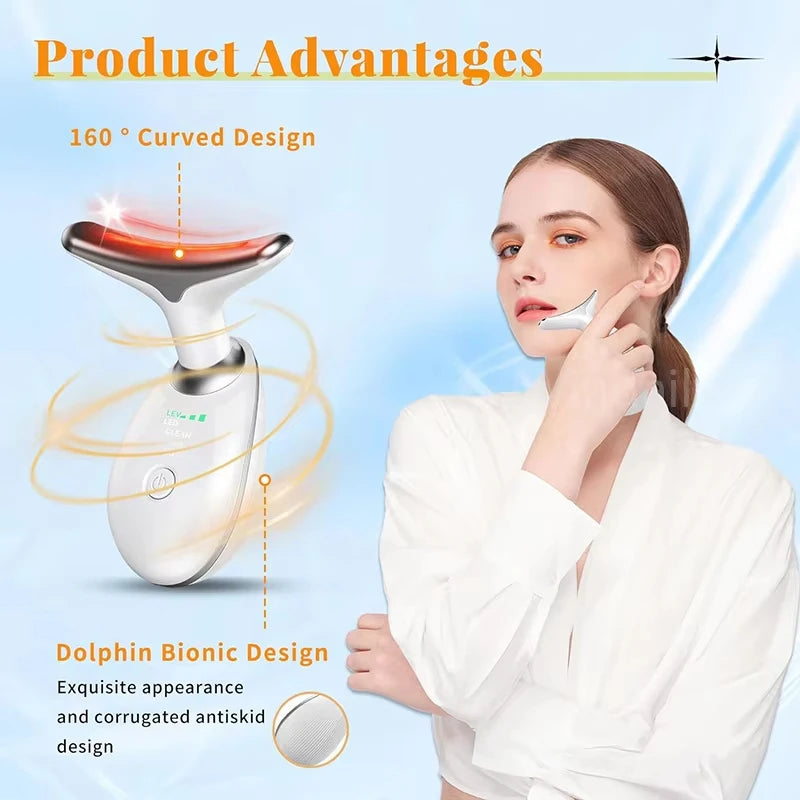 7-Color LED Face & Neck Beauty Device – Vibration Massage Skin Tightening Tool for Wrinkles, Double Chin & Face Lifting