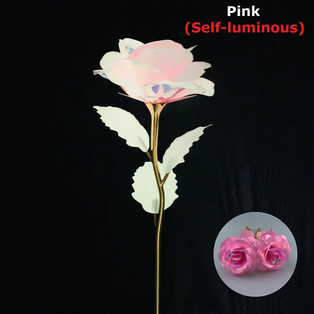 Luminous Eternal Rose Flower with 24K Gold Foil – Glow in the Dark Artificial Rose | Romantic Valentine’s Day & Mother’s Day Gift