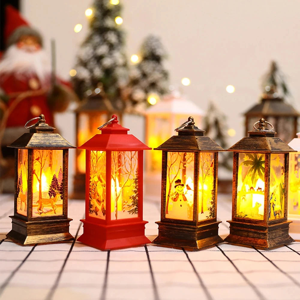 Led Christmas Light Decor Night Snowman For Navidad Xmas Castle Claus Lamp Ornament Santa Party Hanging Decoration Vintage Gifts