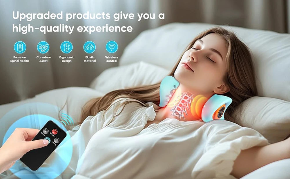 EMS Neck Cervical Massager With Heat, Portable Low-Frequency Pulse Neck Spine Traction Relaxer Massage Pillow With Remote