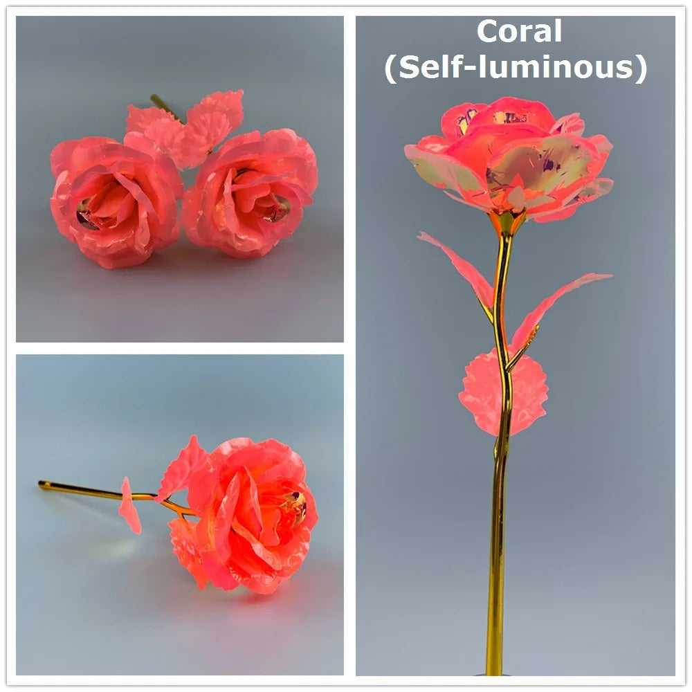Luminous Eternal Rose Flower with 24K Gold Foil – Glow in the Dark Artificial Rose | Romantic Valentine’s Day & Mother’s Day Gift