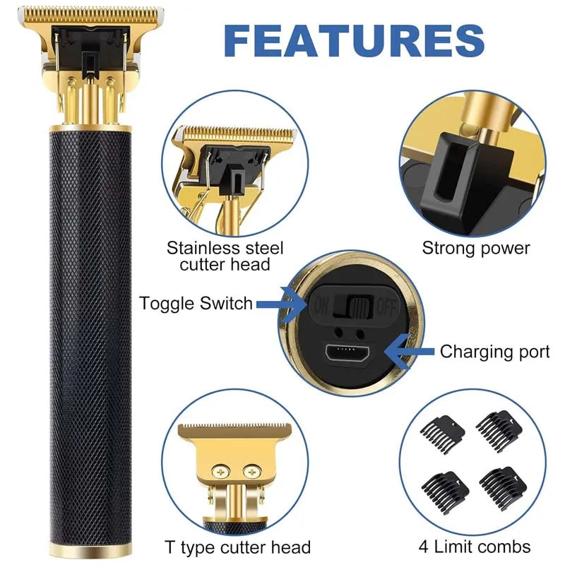 Men’s Professional T9 Retro Hair Trimmer – Rechargeable Beard & Hair Cutting Machine | USB Charging | Precision Blade