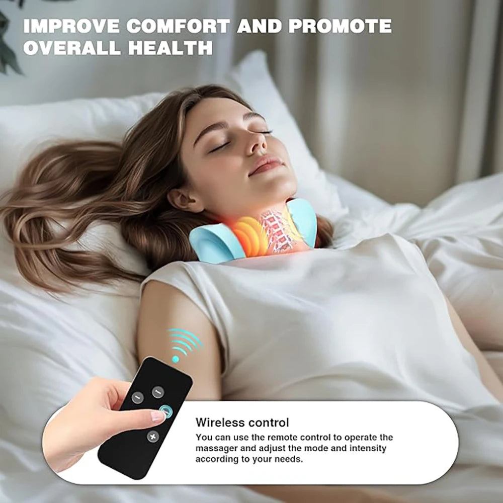 EMS Neck Cervical Massager With Heat, Portable Low-Frequency Pulse Neck Spine Traction Relaxer Massage Pillow With Remote