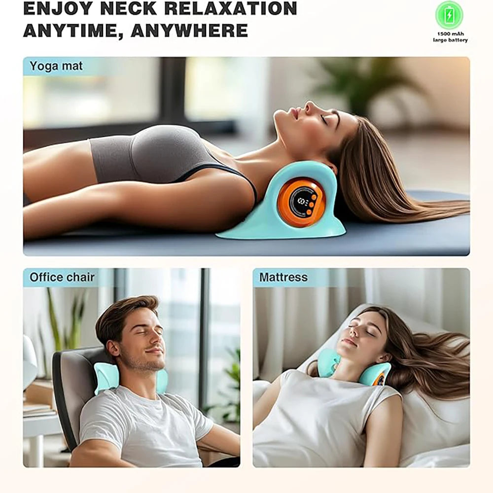 EMS Neck Cervical Massager With Heat, Portable Low-Frequency Pulse Neck Spine Traction Relaxer Massage Pillow With Remote