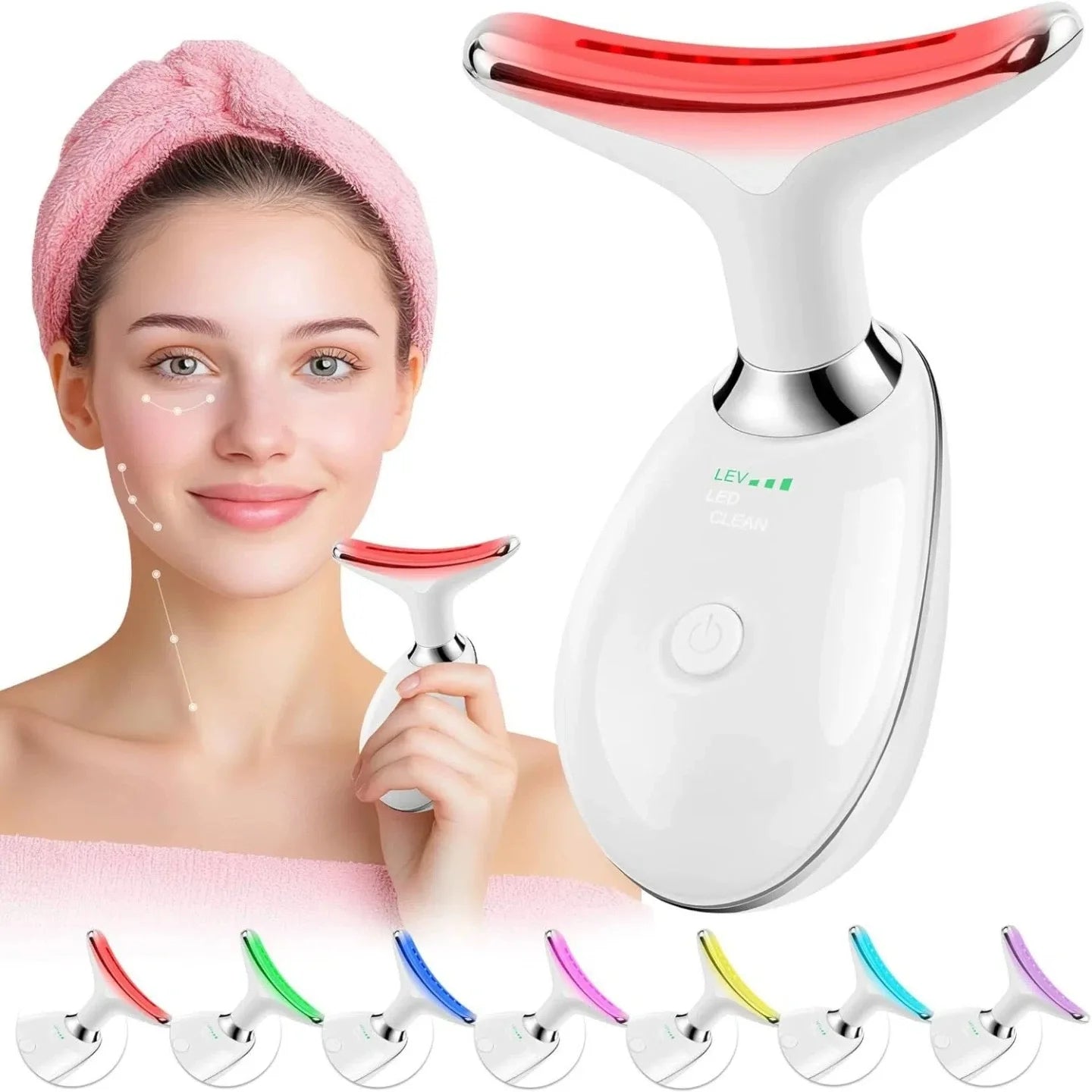 7-Color LED Face & Neck Beauty Device – Vibration Massage Skin Tightening Tool for Wrinkles, Double Chin & Face Lifting