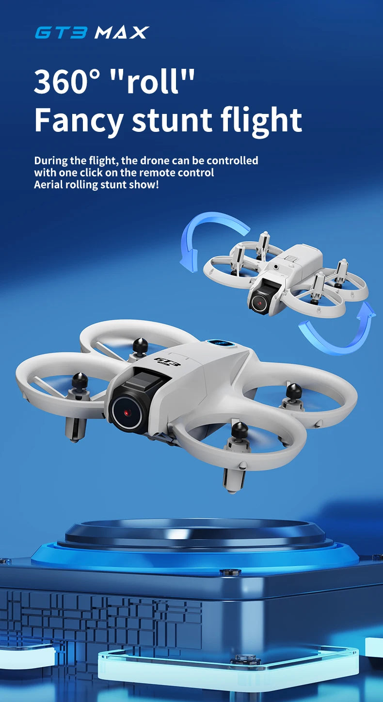 GT3 Mini Dual Camera Drone 6K/8K – Obstacle Avoidance FPV Quadcopter with LED Lights, Optical Flow, 360° Flip & App Control