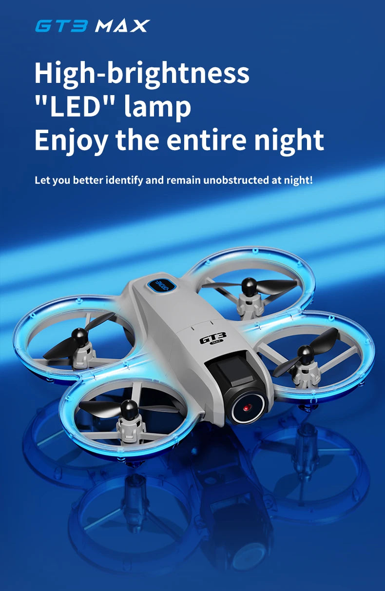 GT3 Mini Dual Camera Drone 6K/8K – Obstacle Avoidance FPV Quadcopter with LED Lights, Optical Flow, 360° Flip & App Control