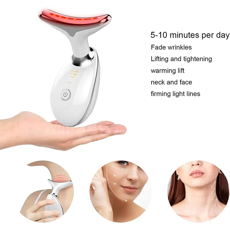 7-Color LED Face & Neck Beauty Device – Vibration Massage Skin Tightening Tool for Wrinkles, Double Chin & Face Lifting