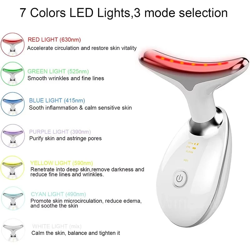 7-Color LED Face & Neck Beauty Device – Vibration Massage Skin Tightening Tool for Wrinkles, Double Chin & Face Lifting