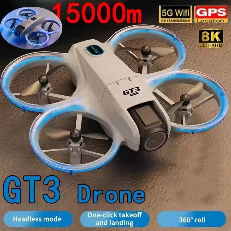 GT3 Mini Dual Camera Drone 6K/8K – Obstacle Avoidance FPV Quadcopter with LED Lights, Optical Flow, 360° Flip & App Control